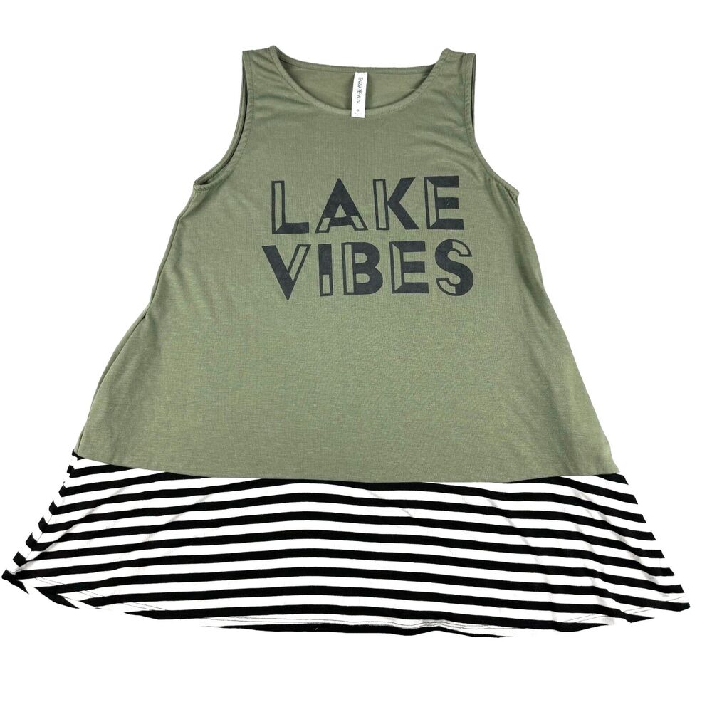 Lake Vibes Tank Dress Women's Small Green Sleeveless Striped Top Stretch Outdoor